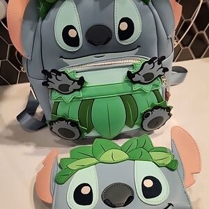 Lilo & Stitch Hula Loungefly Backpack and Wallet Set - Blue and Green